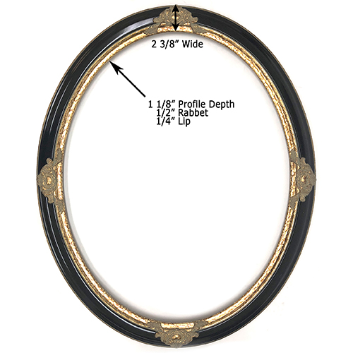 Closeout Oval Frame Black and Gold with Baroque Accents - 22" x 28"